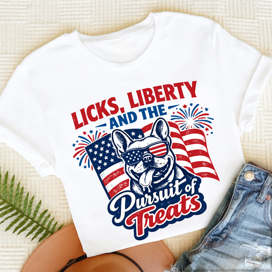 French Bulldog Licks and Liberty Unisex TShirt White