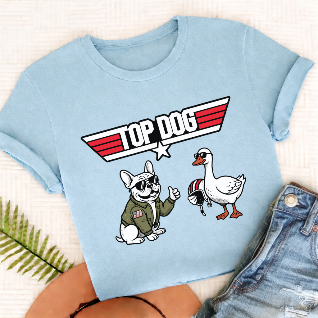 French Bulldog Top Dog Aviation Unisex TShirt Comfort Colors Chambray
