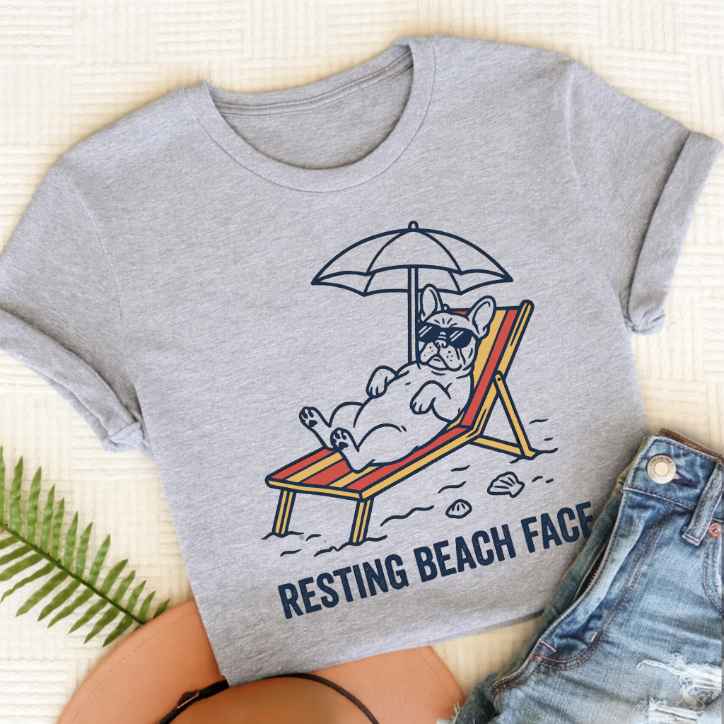 Personalized Frenchie Resting Beach Unisex TShirt Sport Grey