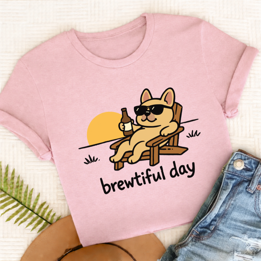 Custom French Bulldog Brewtiful Day Unisex TShirt Comfort Colors Blossom