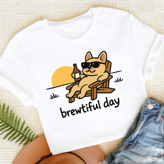Custom French Bulldog Brewtiful Day Unisex TShirt White