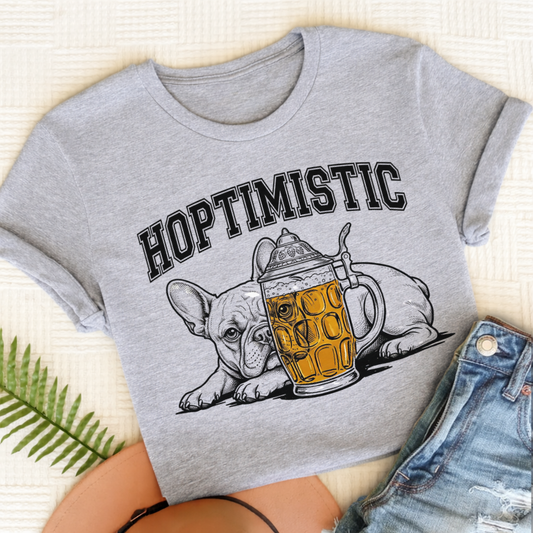 French Bulldog Hoptimistic Beer Unisex TShirt Sport Grey