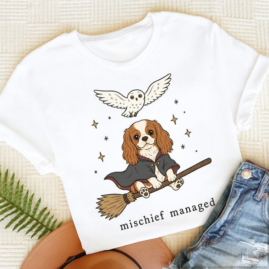 Cavalier King Charles Mischief Managed Unisex TShirt White