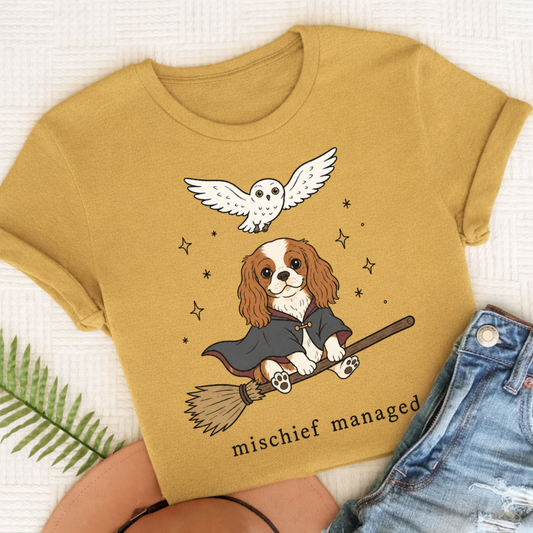 Cavalier King Charles Mischief Managed Unisex TShirt Comfort Colors Mustard
