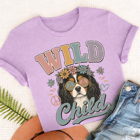 Cavalier King Charles Wild Child Hippie Unisex TShirt Comfort Colors Orchid