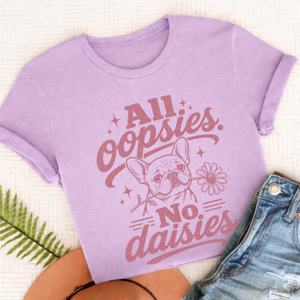 Fawn French Bulldog Oopsie Daisies Unisex TShirt Comfort Colors Orchid