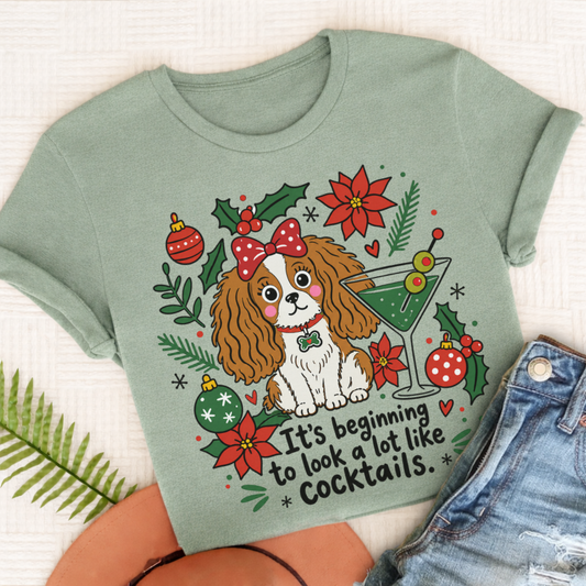 Custom Cavalier King Charles Christmas Cocktails Unisex TShirt Bay