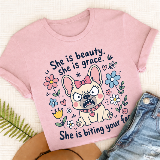 French Bulldog Funny Biting Your Face Unisex TShirt Blossom