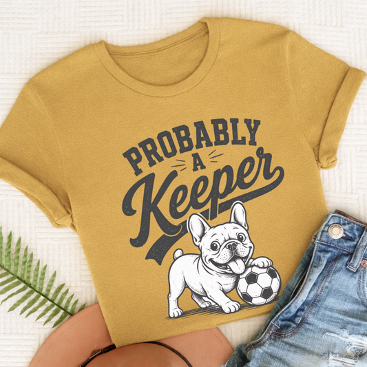 French Bulldog Funny Soccer Keeper Unisex TShirt Mustard