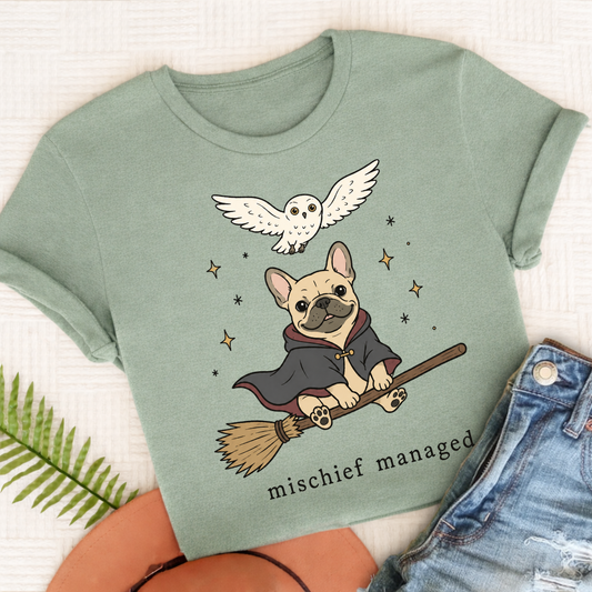 Custom Frenchie Mischief Managed Unisex TShirt Bay