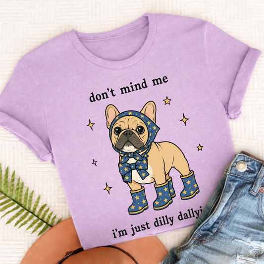 Custom Frenchie Dilly Dallying Unisex TShirt Orchid