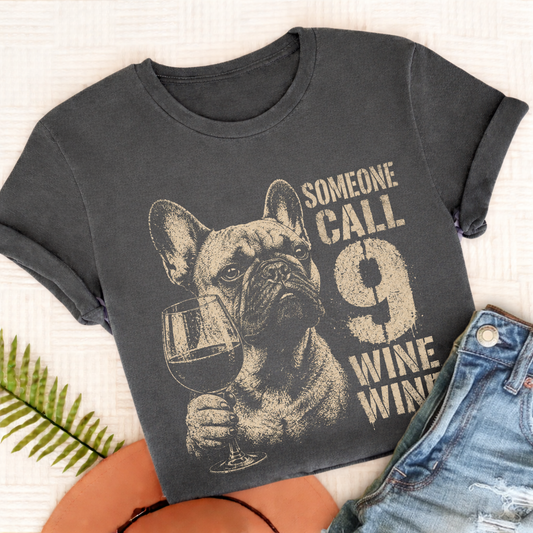 Frenchie Nine Wine Wine Silhouette TShirt Pepper