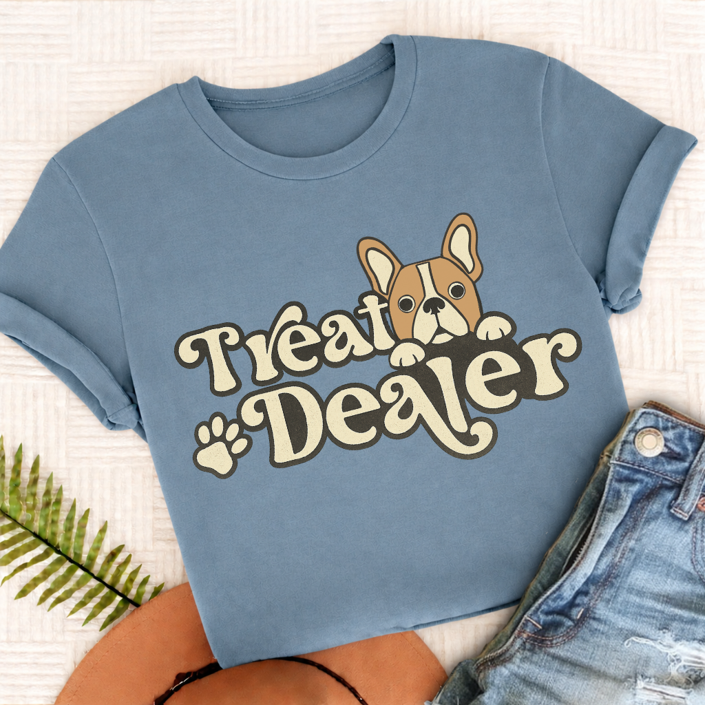 Custom French Bulldog Treat Dealer Unisex TShirt Ice Blue