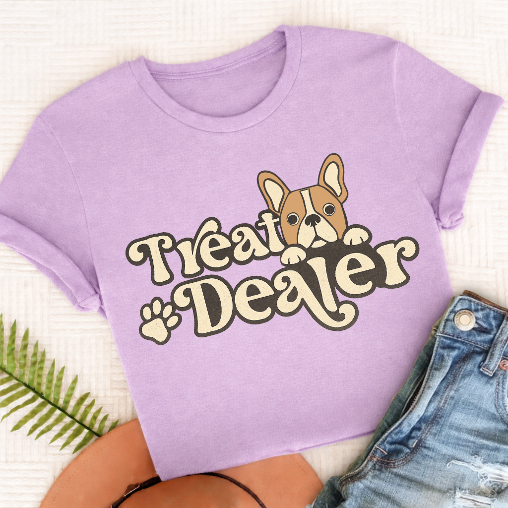 Custom French Bulldog Treat Dealer Unisex TShirt Orchid