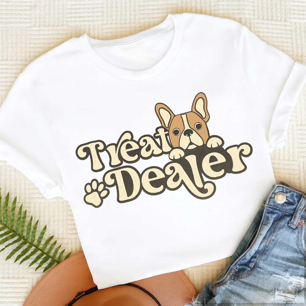 Custom French Bulldog Treat Dealer Unisex TShirt White