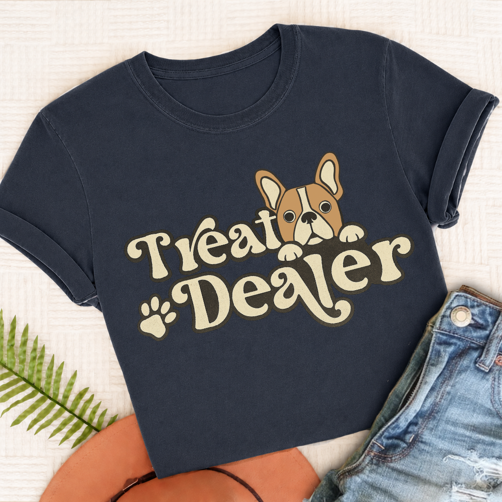 Custom French Bulldog Treat Dealer Unisex TShirt True Navy