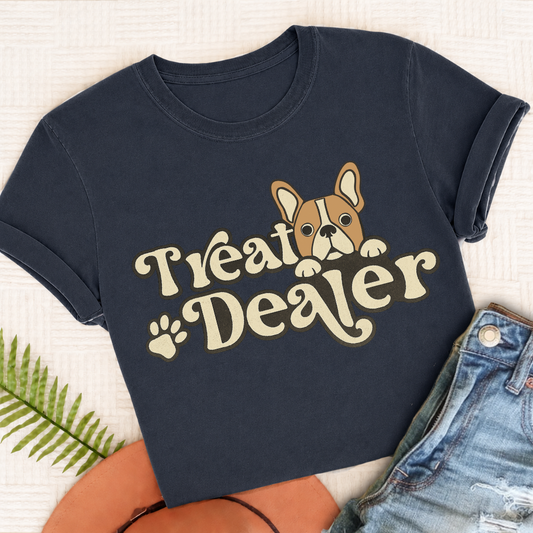 Custom French Bulldog Treat Dealer Unisex TShirt True Navy
