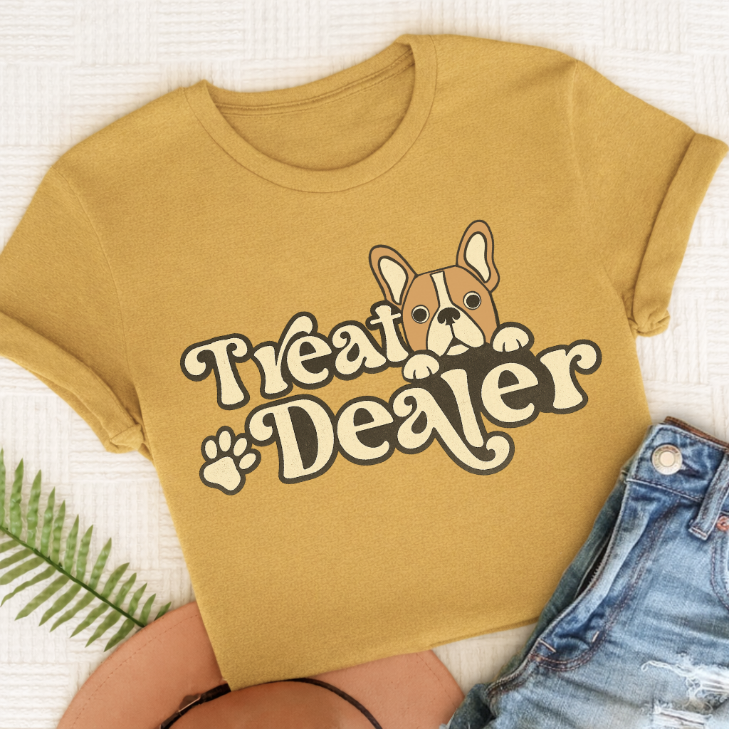Custom French Bulldog Treat Dealer Unisex TShirt Mustard