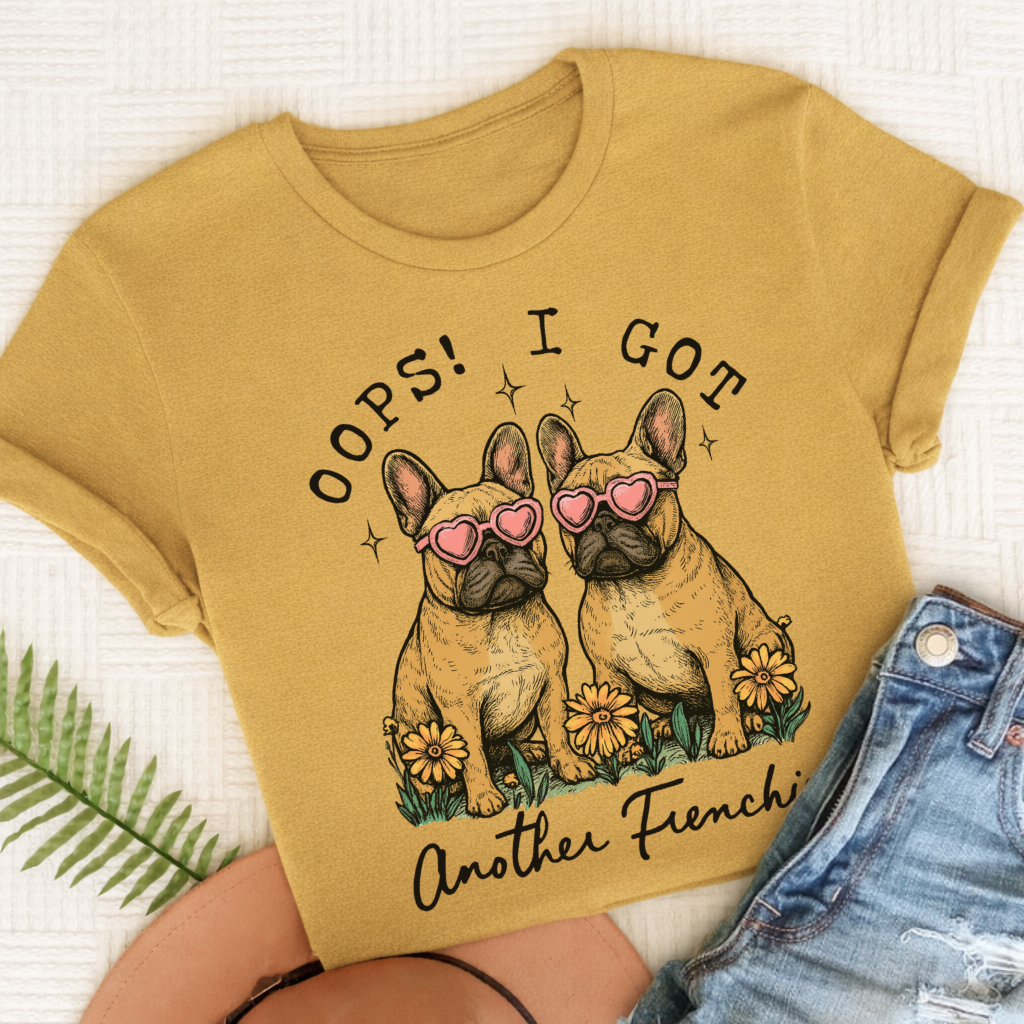 Custom French Bulldog Oops Unisex TShirt Mustard