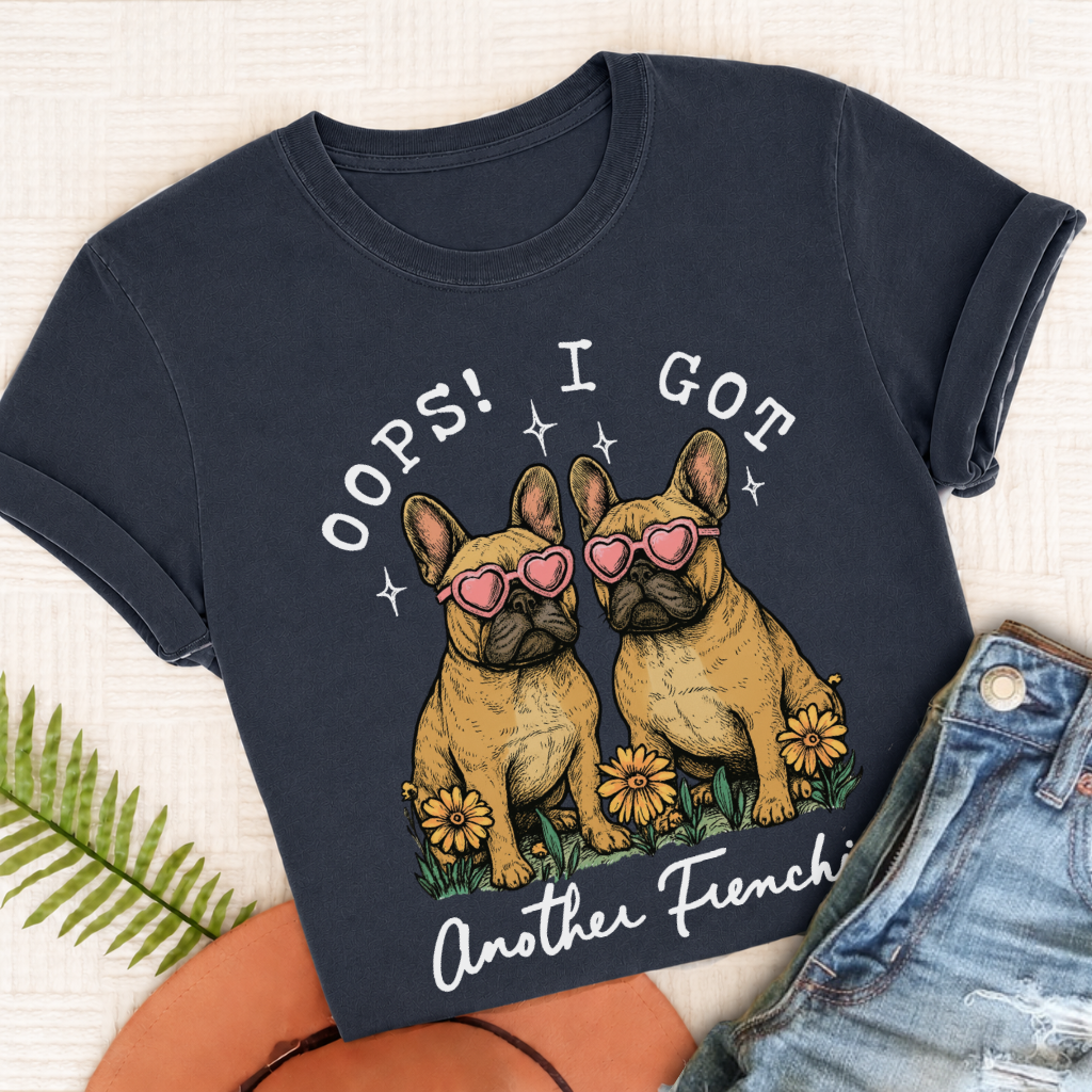 Custom French Bulldog Oops Unisex TShirt True Navy