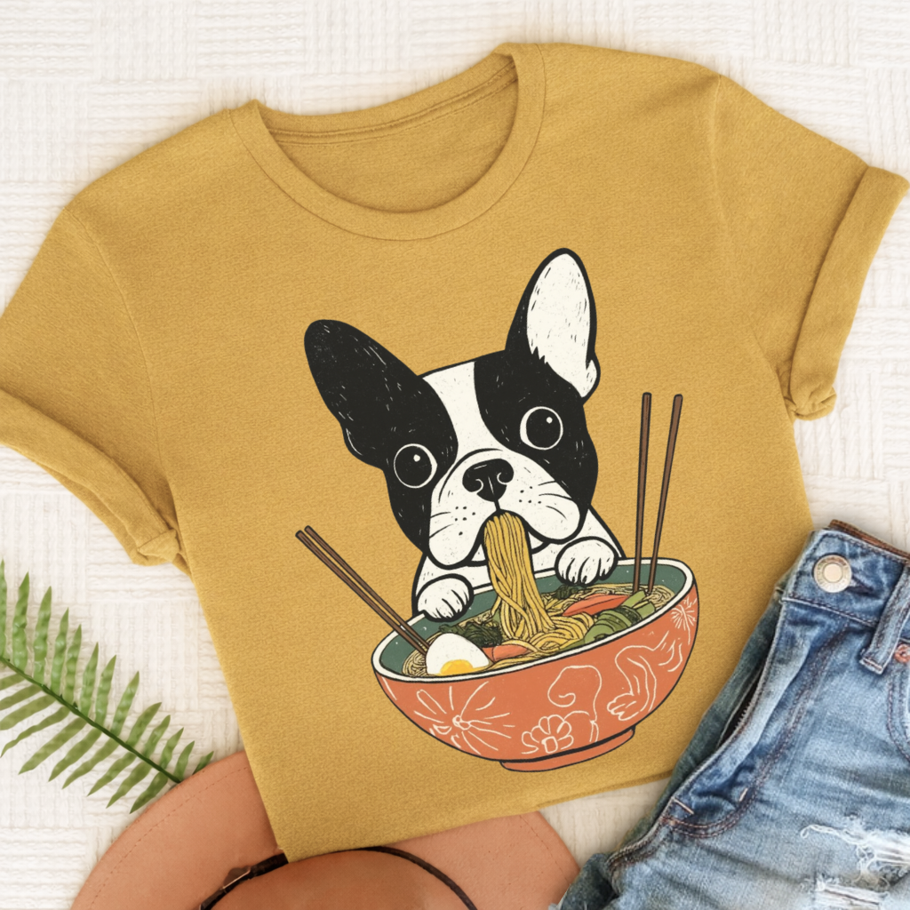 Custom French Bulldog Ramen Foodie Unisex TShirt Mustard