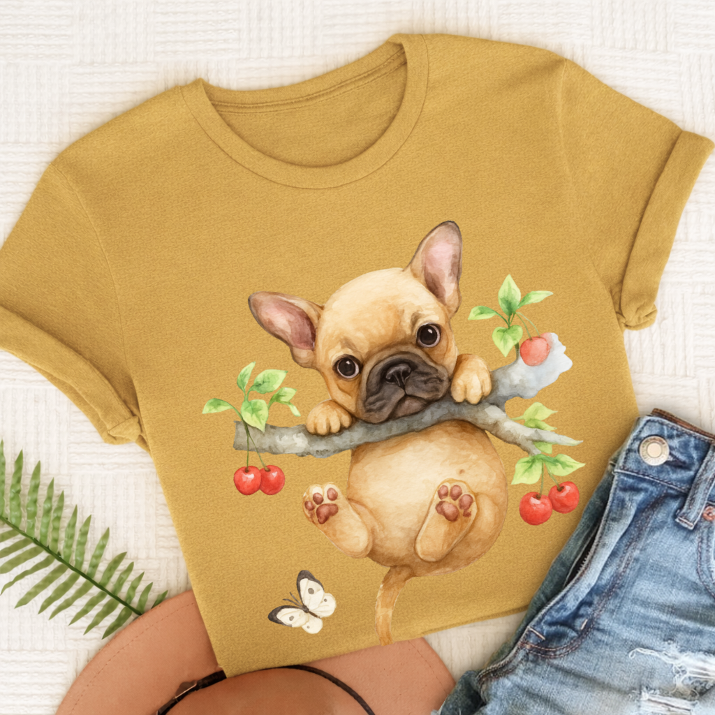 Custom French Bulldog Hang In There Unisex Tshirt Mustard