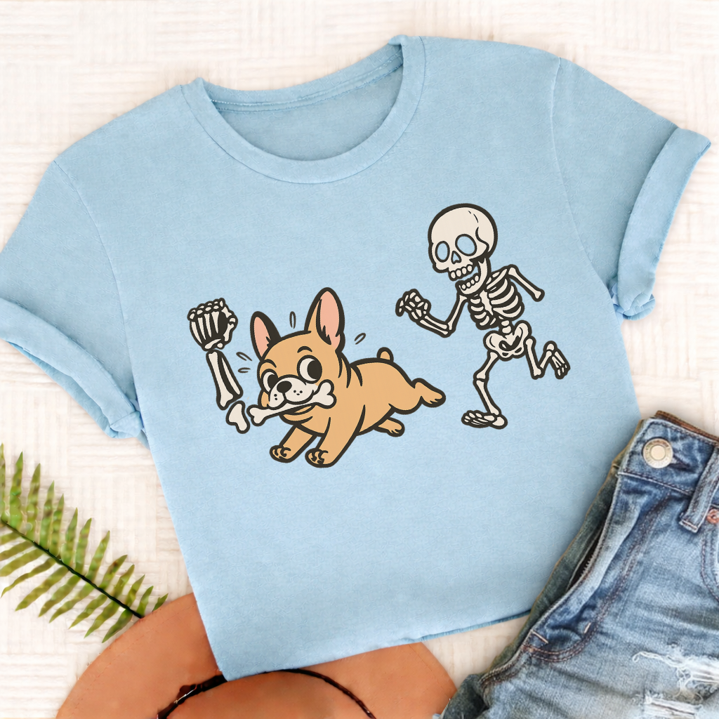 Custom French Bulldog Grave Robber Unisex TShirt Chambray