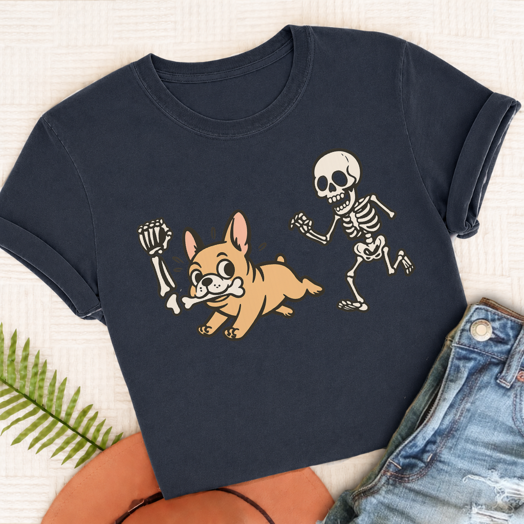 Custom French Bulldog Grave Robber Unisex TShirt True Navy