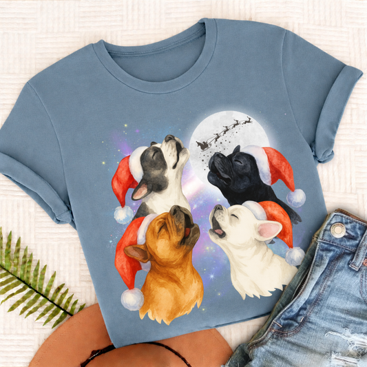 French Bulldog Funny Christmas Howliday Unisex TShirt Ice Blue