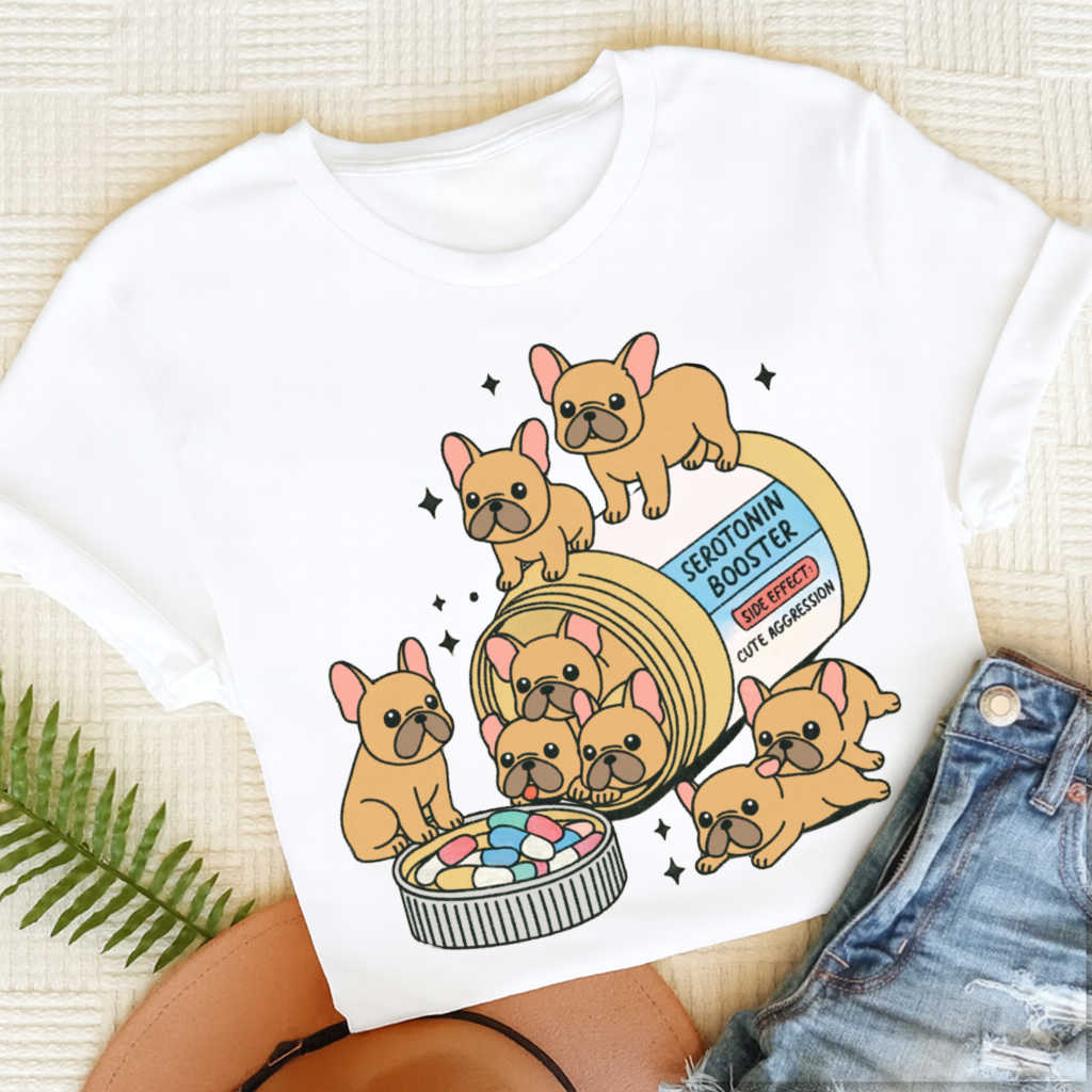 Custom French Bulldog Serotonin Unisex Tshirt White