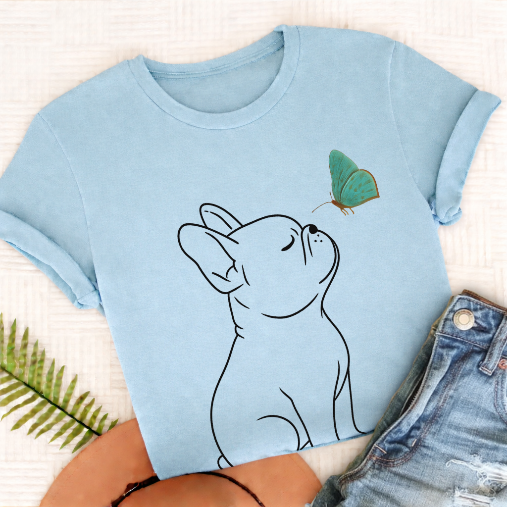 French Bulldog Butterfly Unisex TShirt Chambray