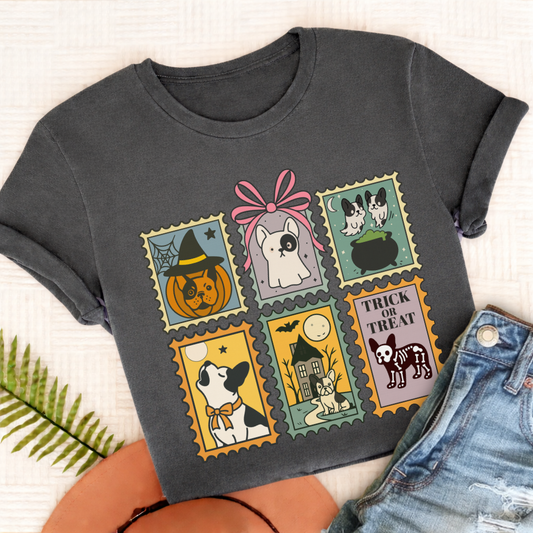 Custom French Bulldog Halloween Stamps Unisex TShirt Pepper
