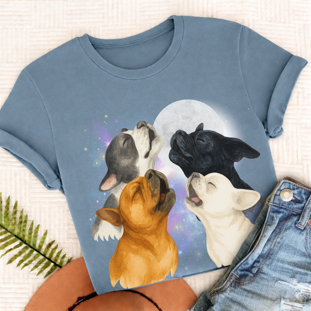 French Bulldog Howling At Moon Unisex TShirt Ice Blue