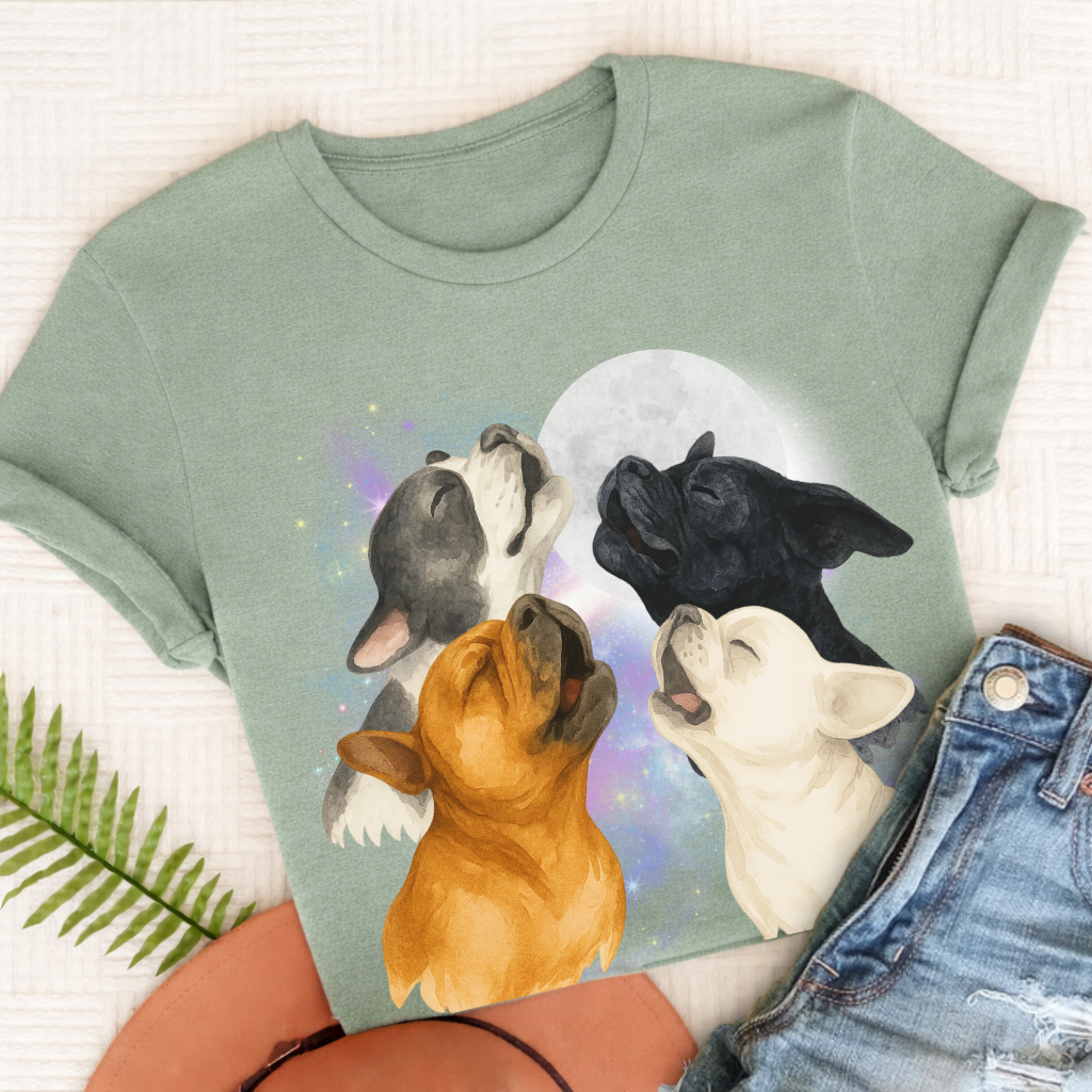 French Bulldog Howling At Moon Unisex TShirt Bay