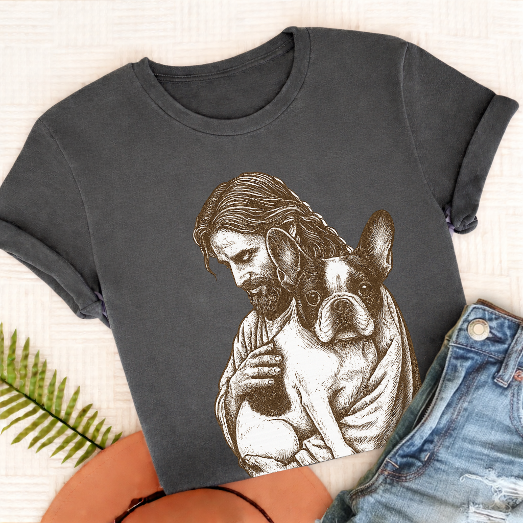 Custom French Bulldog Jesus Unisex TShirt Pepper