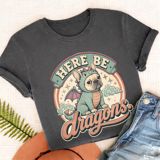 Custom Frenchie Here Be Dragons Unisex TShirt Pepper