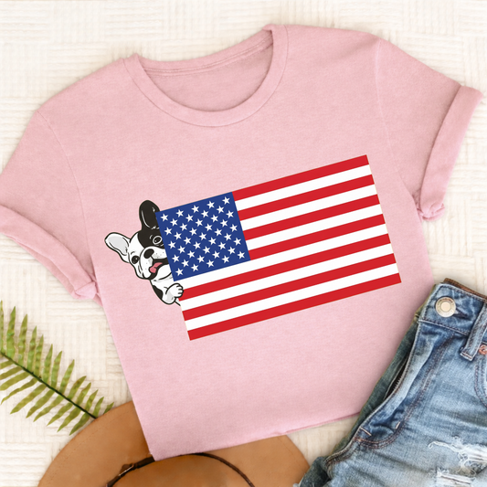 Custom French Bulldog USA Flag Unisex TShirt Blossom