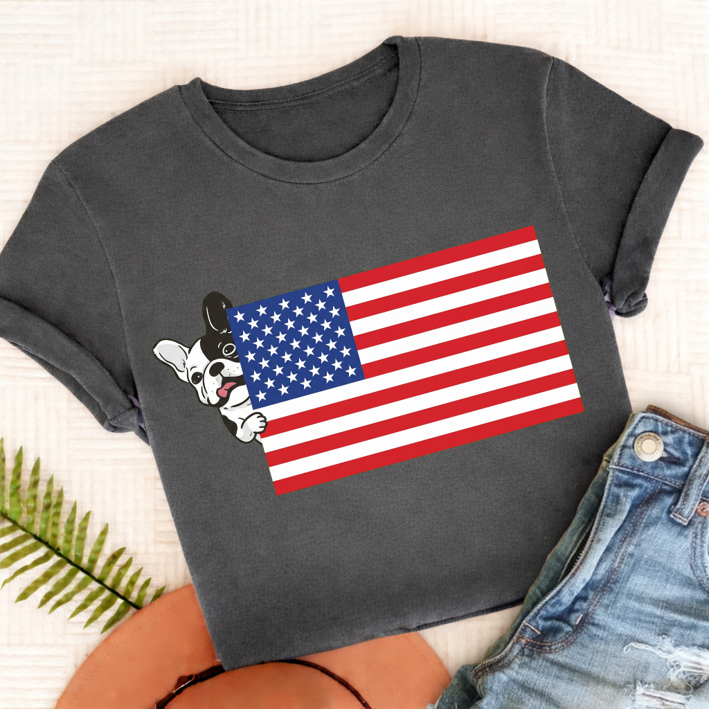 Custom French Bulldog USA Flag Unisex TShirt Pepper