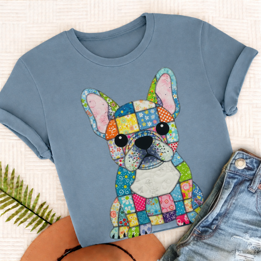French Bulldog Colorful Quilted Dog Unisex TShirt Ice Blue
