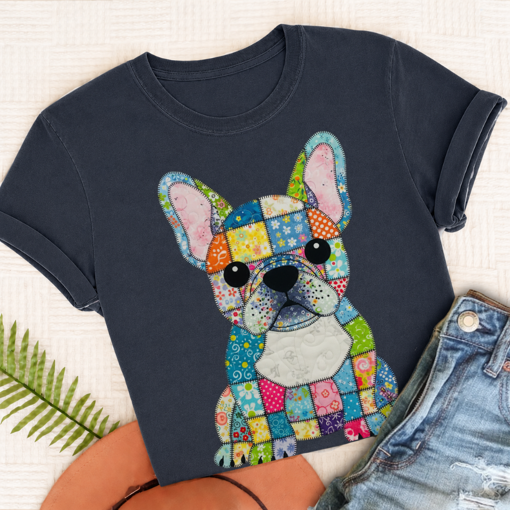 French Bulldog Colorful Quilted Dog Unisex TShirt True Navy