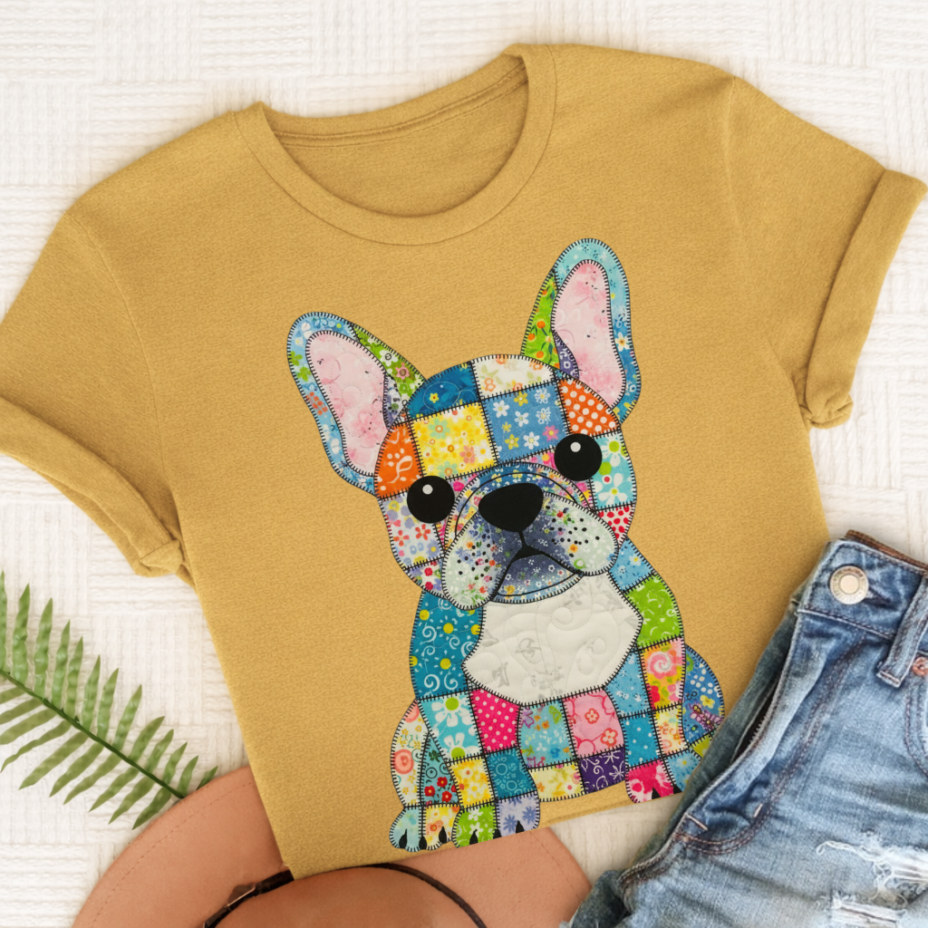 French Bulldog Colorful Quilted Dog Unisex TShirt Mustard