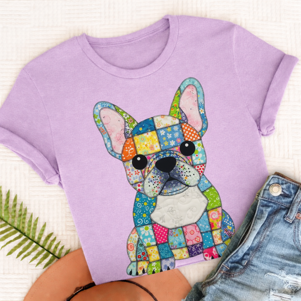 French Bulldog Colorful Quilted Dog Unisex TShirt Orchid