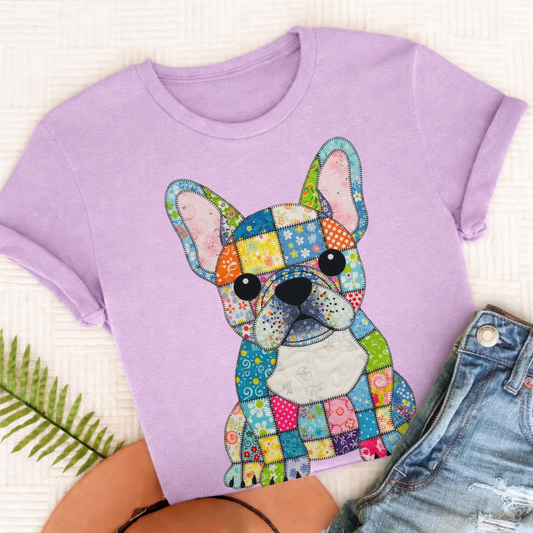 French Bulldog Colorful Quilted Dog Unisex TShirt Orchid