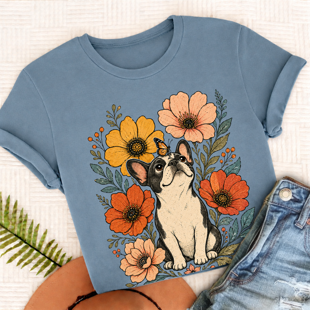 Custom French Bulldog Monarch Butterfly Unisex Tshirt Ice Blue