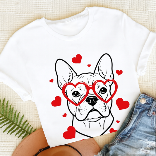 French Bulldog Nerdy Valentine Unisex Tshirt White