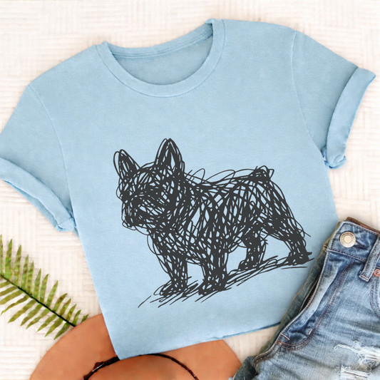 French Bulldog Artist Line Art Unisex TShirt Chambray