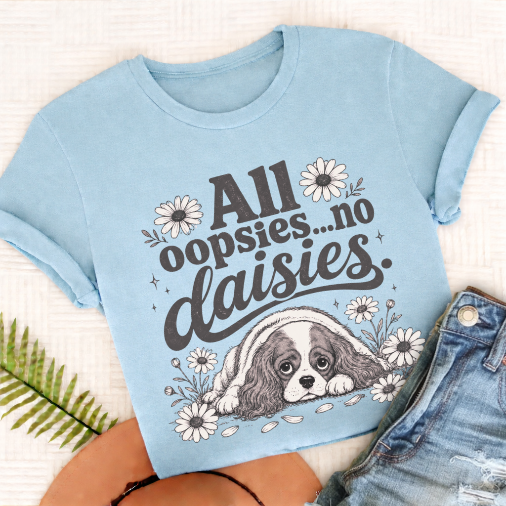 Cavalier King Charles Oopsie Daisies Unisex TShirt Chambray