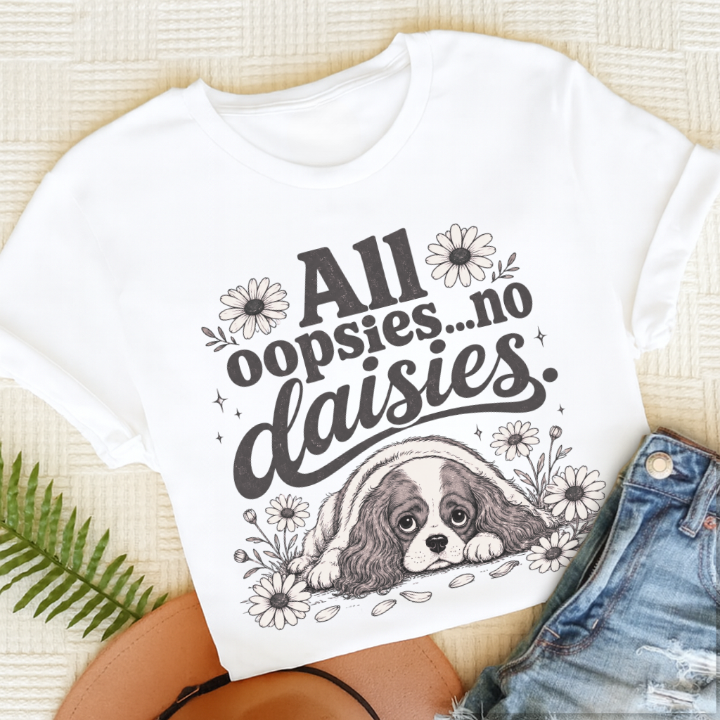 Cavalier King Charles Oopsie Daisies Unisex TShirt White