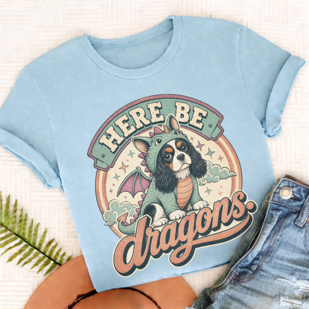 Custom Cavalier King Charles Here Be Dragons Unisex TShirt