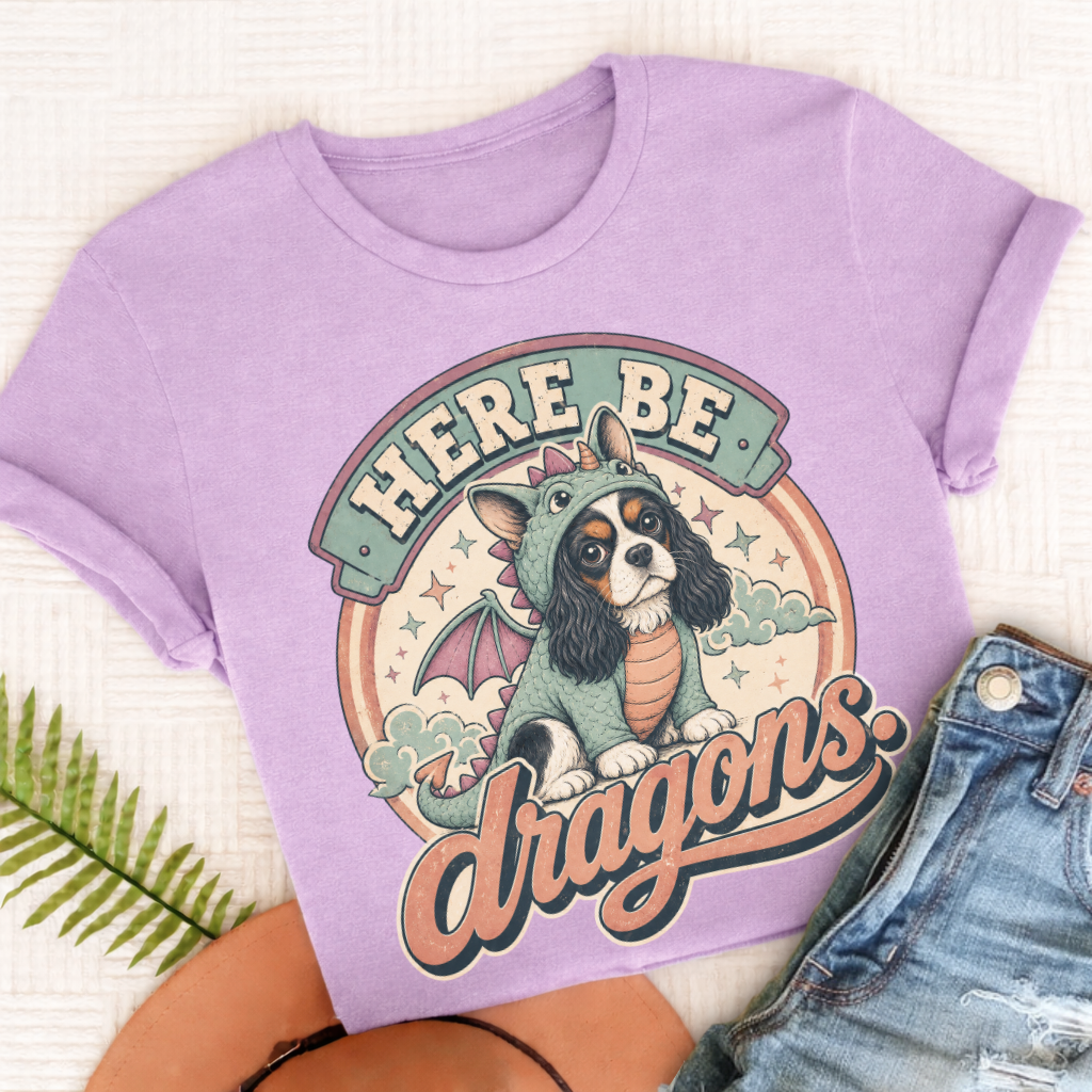 Custom Cavalier King Charles Here Be Dragons Unisex TShirt